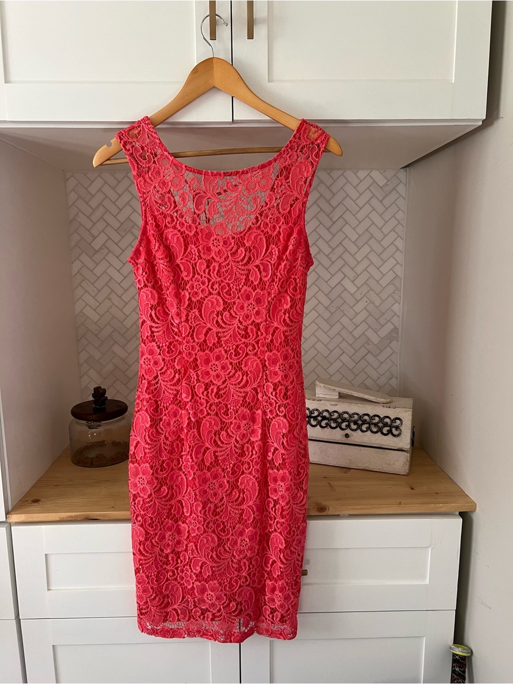 le chateau Coral Lace Midi Sheath Dress